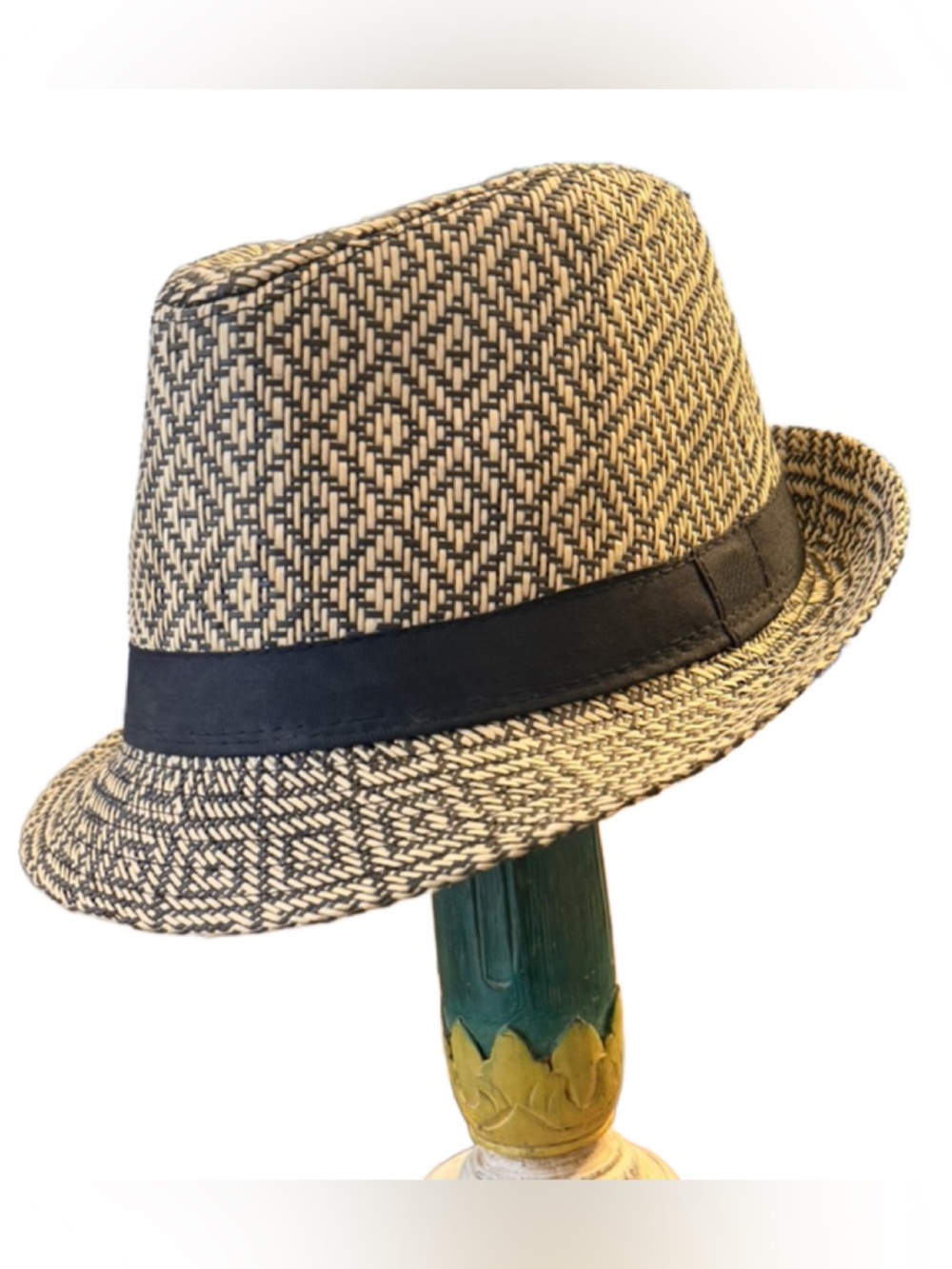 Woven Straw Fedora Hat with Black Band